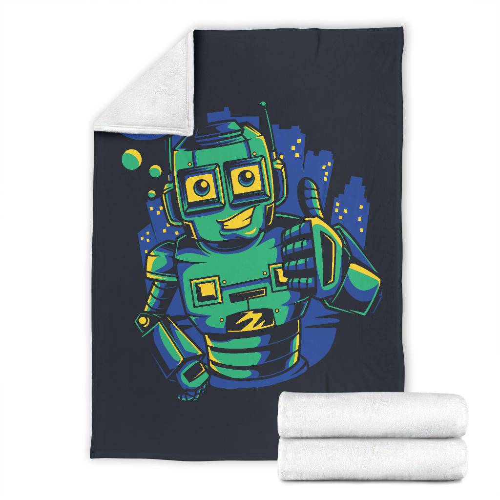 Hello Robot Happy Bot Droid Cartoon Premium Blanket - Top Content | POD Collection | Free Shipping