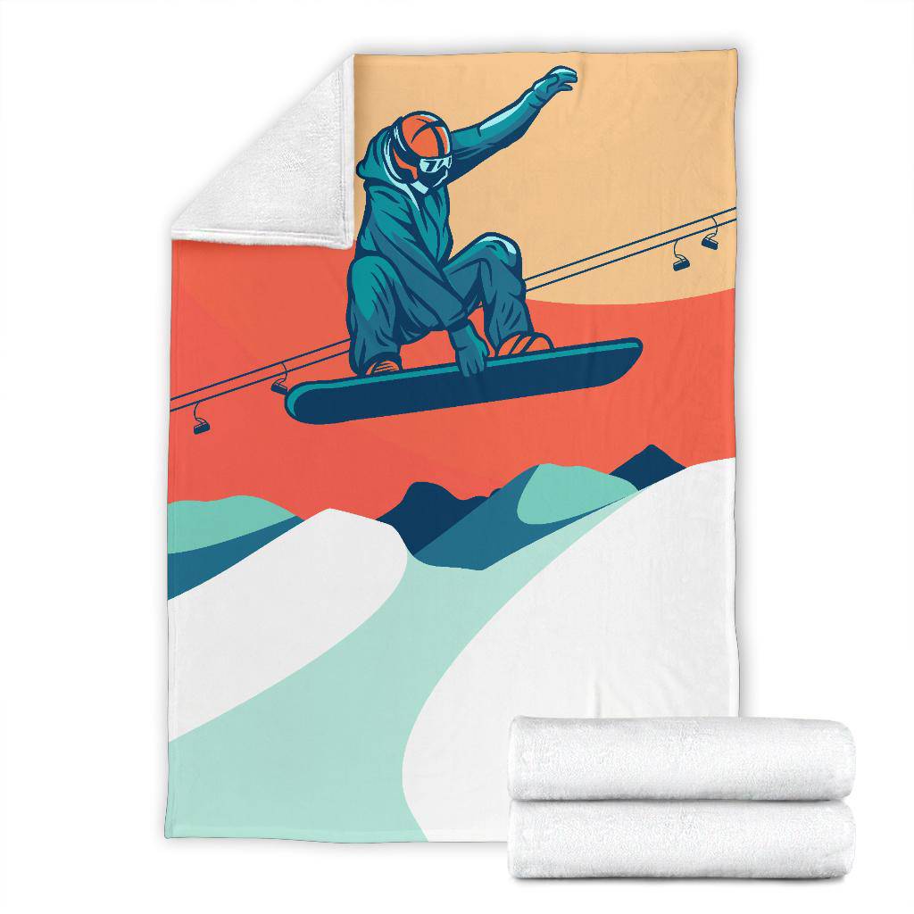 Flying Vintage Snowboarding Cartoon Illustration Premium Blanket - Top Content | POD Collection | Free Shipping