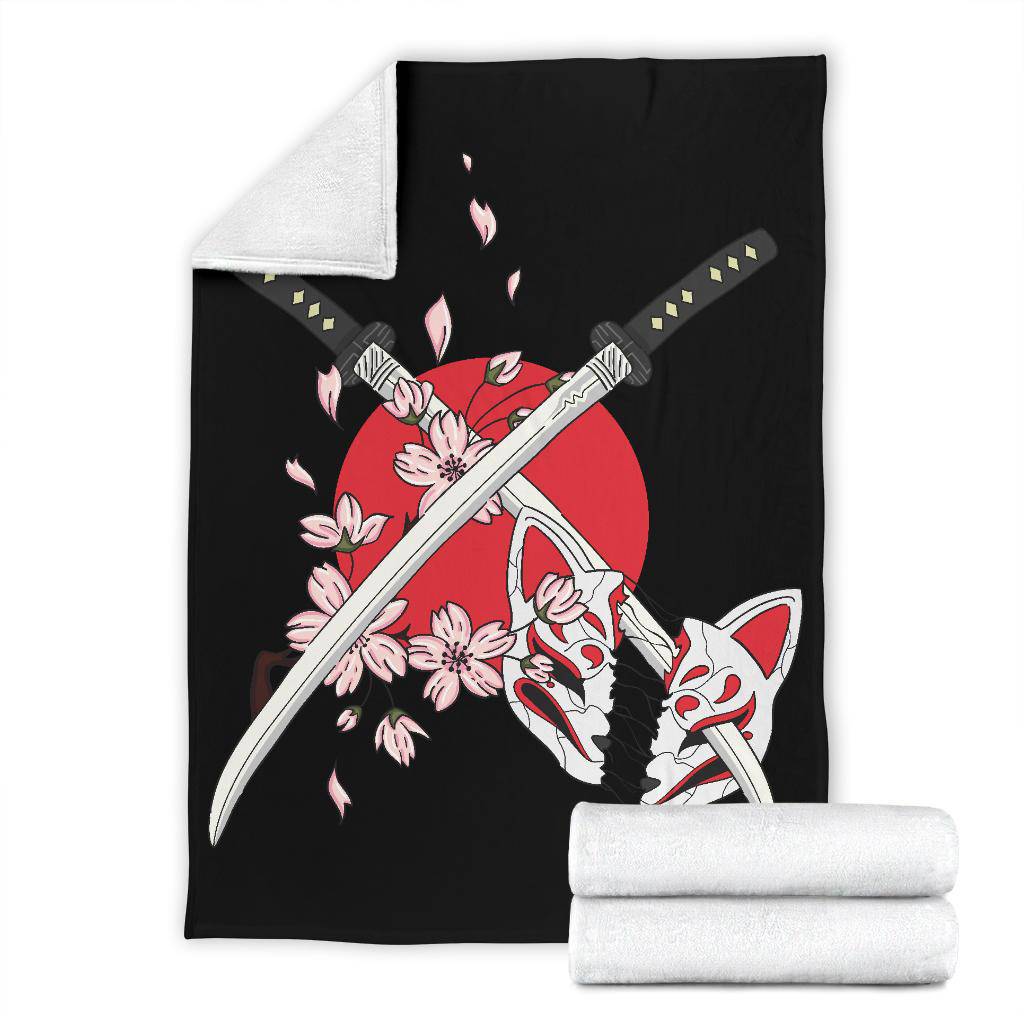 Swords Japanese Mask Kitsune Premium Blanket - Top Content | POD Collection | Free Shipping