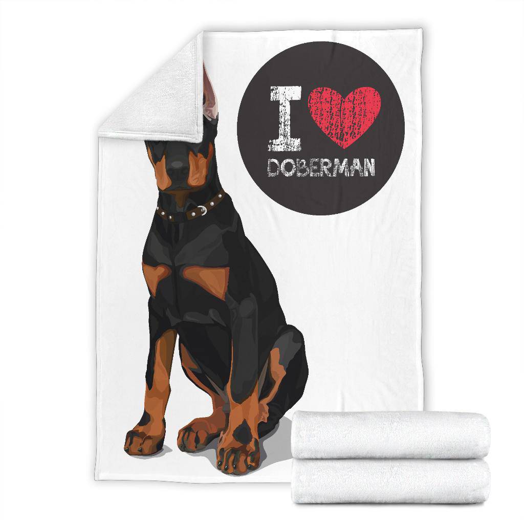 I Love Doberman, Cute Dog Cartoon Illustration Premium Blanket - Top Content | POD Collection | Free Shipping