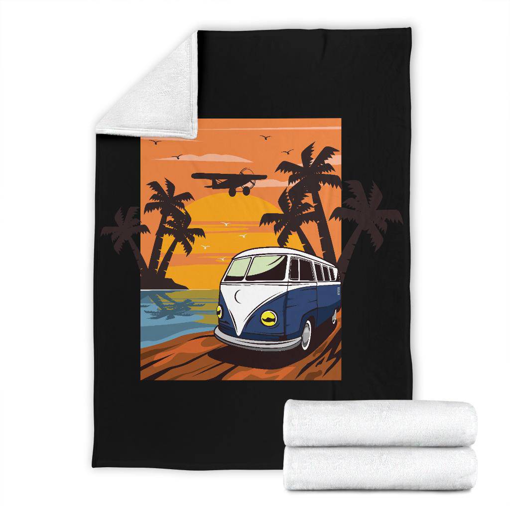 Blue Van Island Sunset Cartoon Premium Blanket - Top Content | POD Collection | Free Shipping