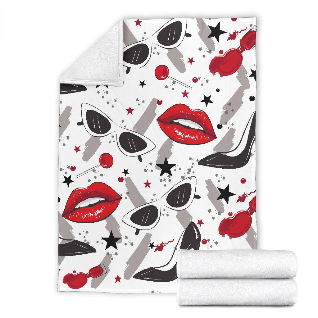 Red Lips Black Heels Lollipop Makeup Stars Premium Blanket - Top Content | POD Collection | Free Shipping