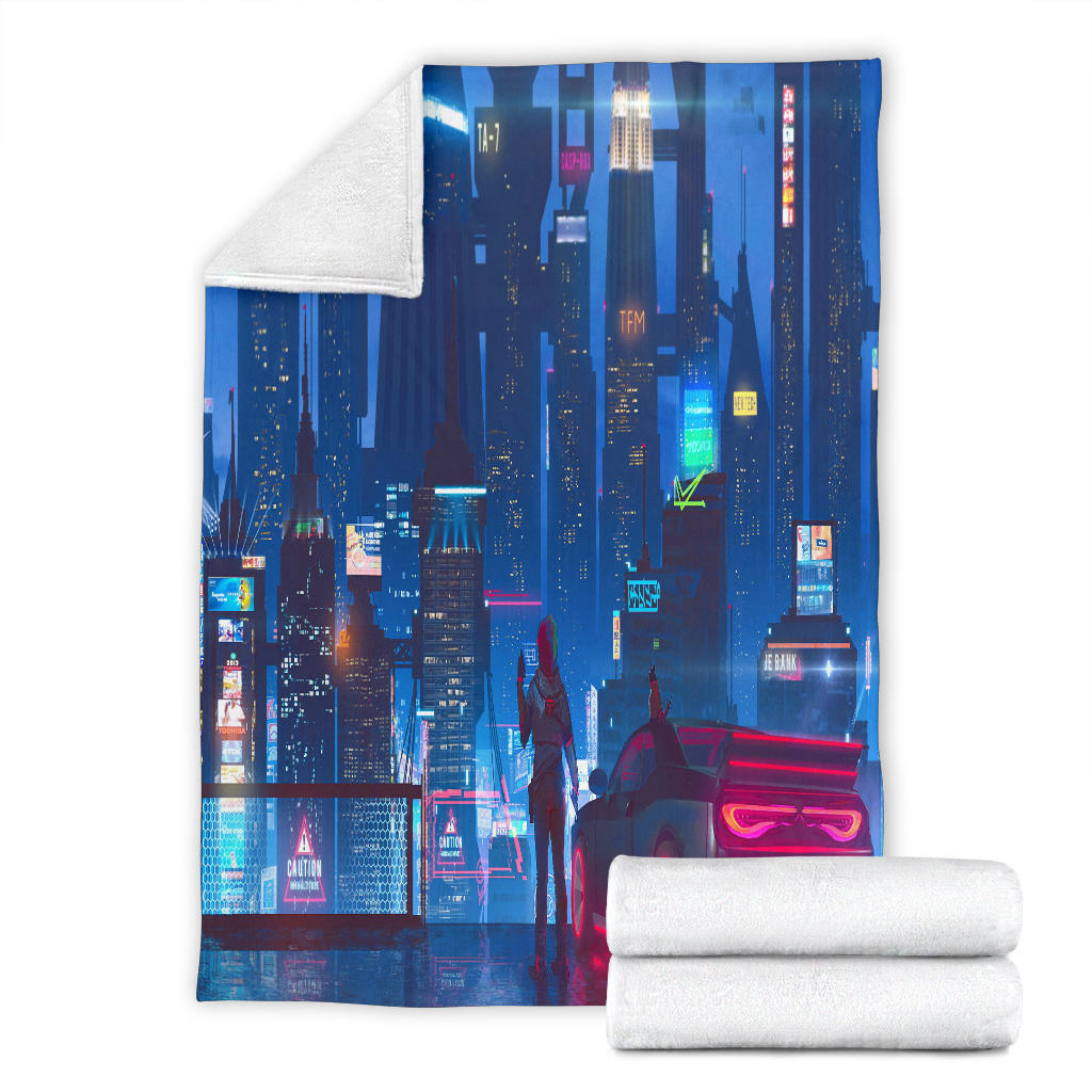 city life futuristic car artwork blanket