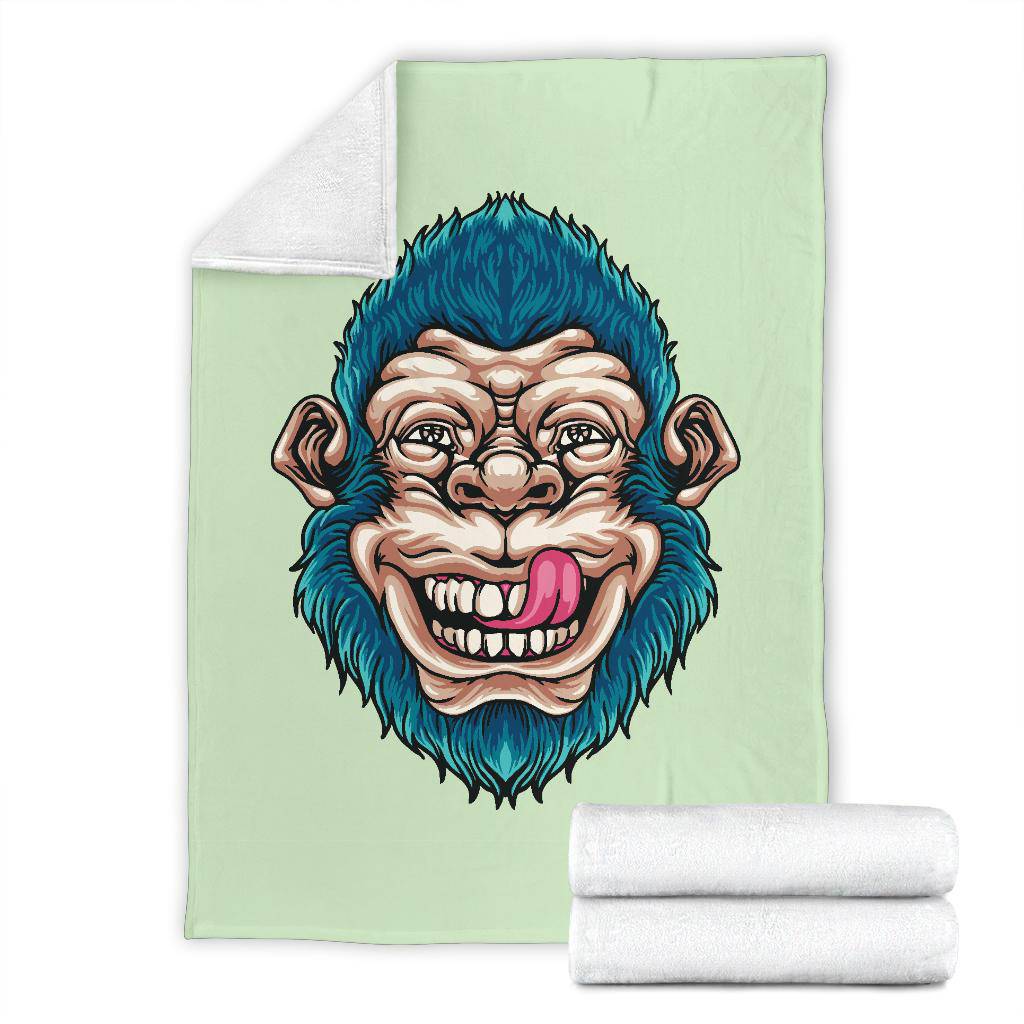 Funny Monkey Head Premium Blanket, Cool Cartoon Vector Illustration - Top Content | POD Collection | Free Shipping