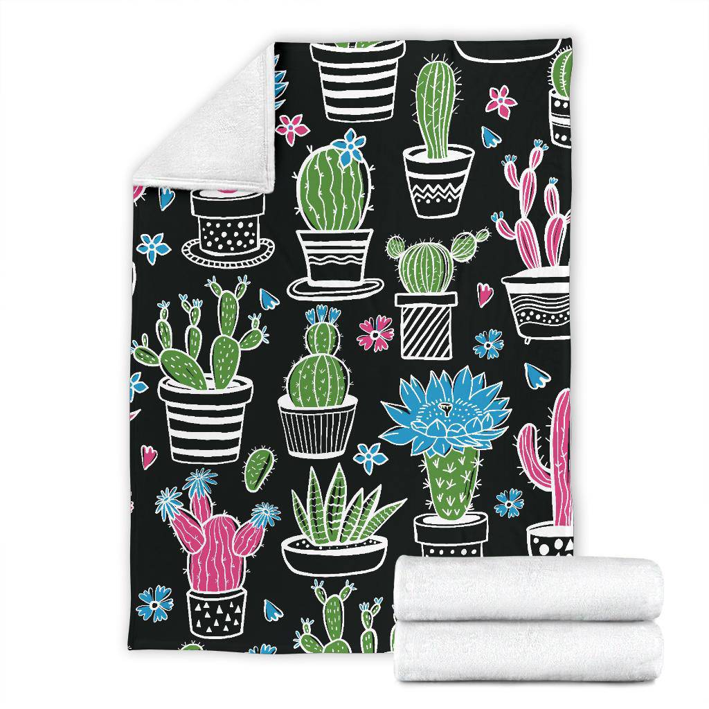 Colorful Plant Cactus and Cucculent Hand Drawn Pattern Premium Blanket - Top Content | POD Collection | Free Shipping