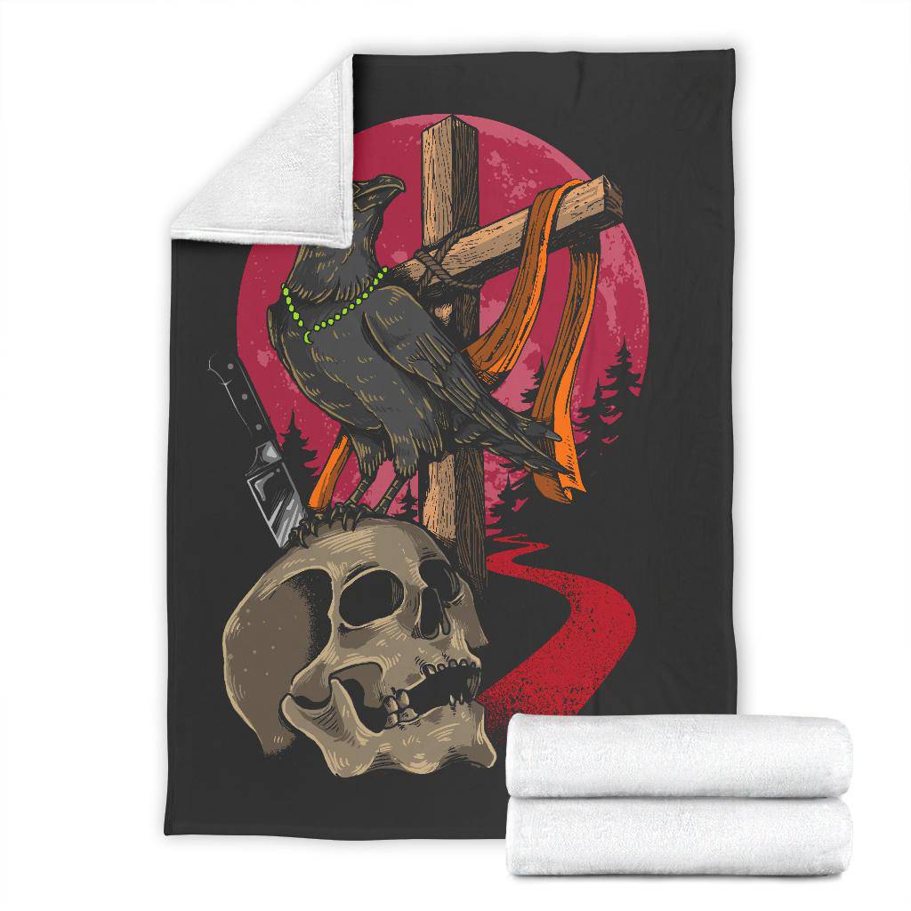 Skull Crow Cartoon Illustration Premium Blanket - Top Content | POD Collection | Free Shipping