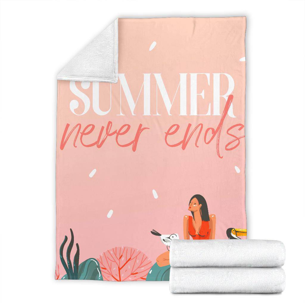 Hand Drawn Premium Blanket, Summer Never Ends - Top Content | POD Collection | Free Shipping