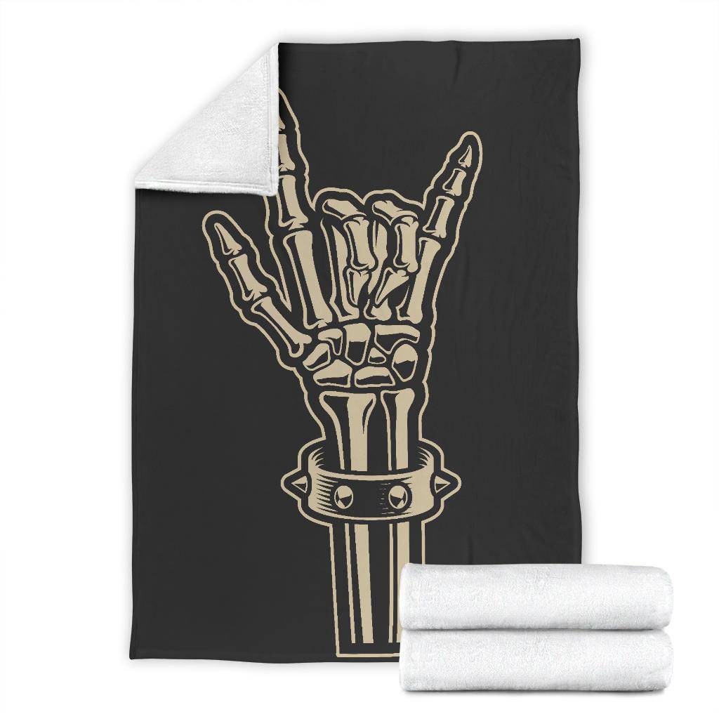 Skeleton Bone Cool Rock Hand Sign Cartoon Style Premium Blanket - Top Content | POD Collection | Free Shipping