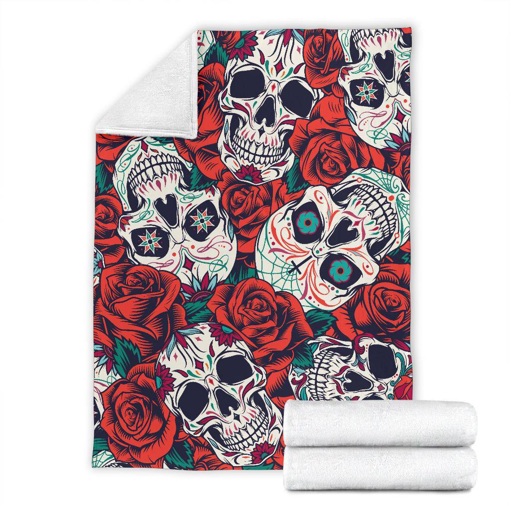 DÃ­a De Muertos Skull Roses Pattern Premium Blanket - Top Content | POD Collection | Free Shipping