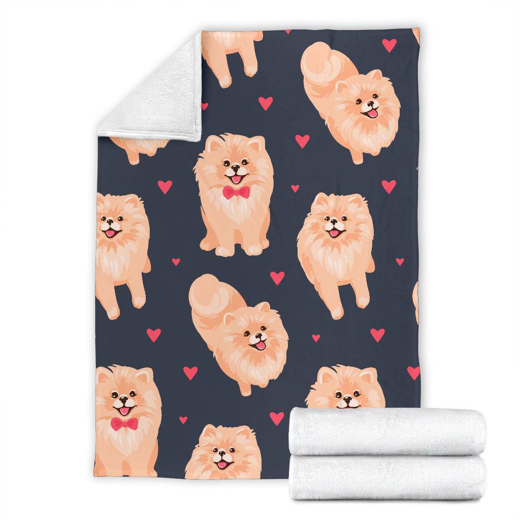 Pomeranian Spitz Puppy Cartoon Pattern Background Premium Blanket - Top Content | POD Collection | Free Shipping