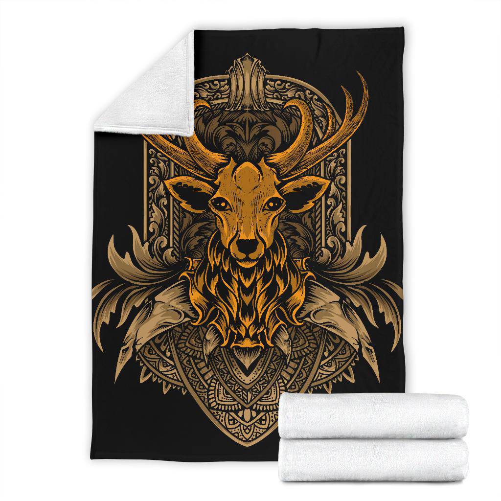 Vintage Golden Deer Head Ornaments Premium Blanket - Top Content | POD Collection | Free Shipping