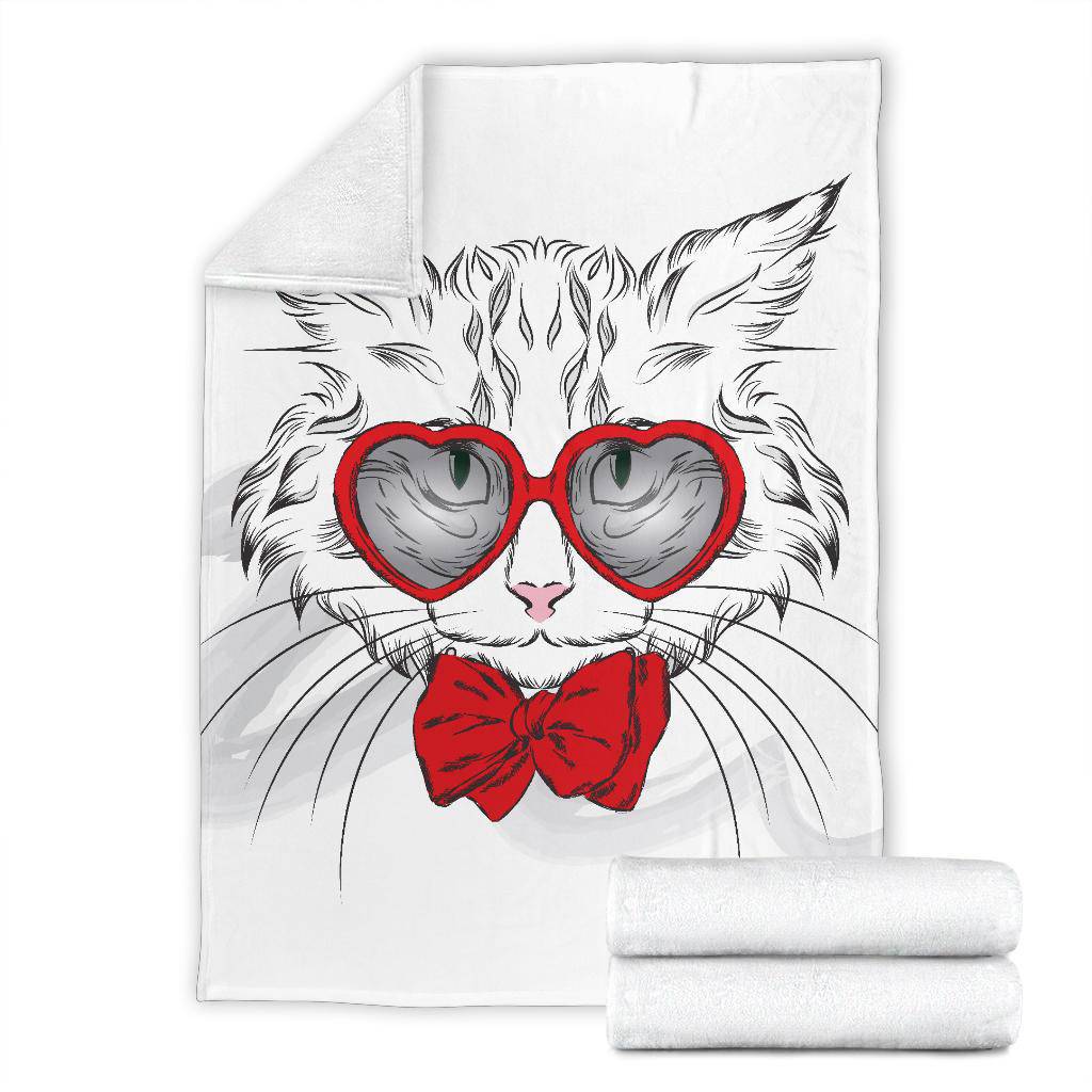 Stylish Heart Glasses Cat Premium Blanket - Top Content | POD Collection | Free Shipping