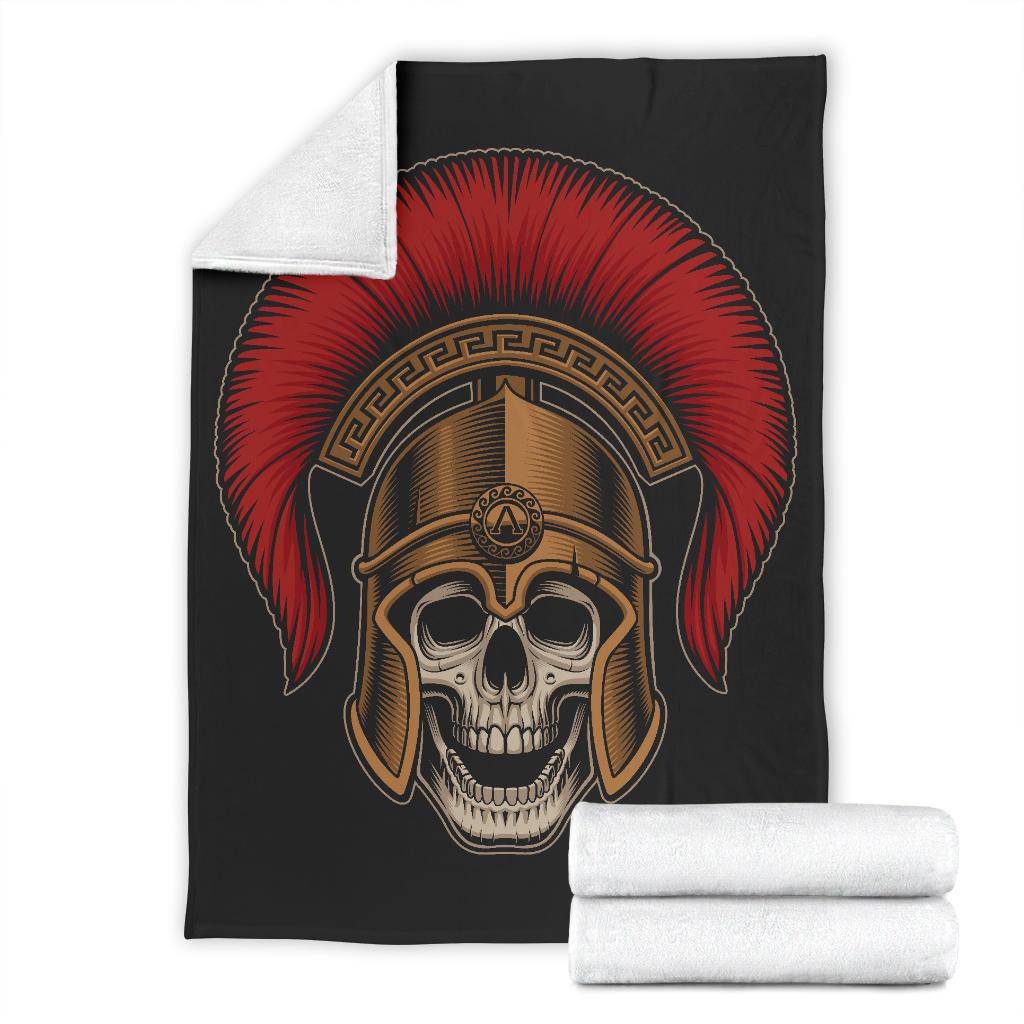 Spartan Warrior Skull Wearing A Helmet Cartoon Style Premium Blanket - Top Content | POD Collection | Free Shipping