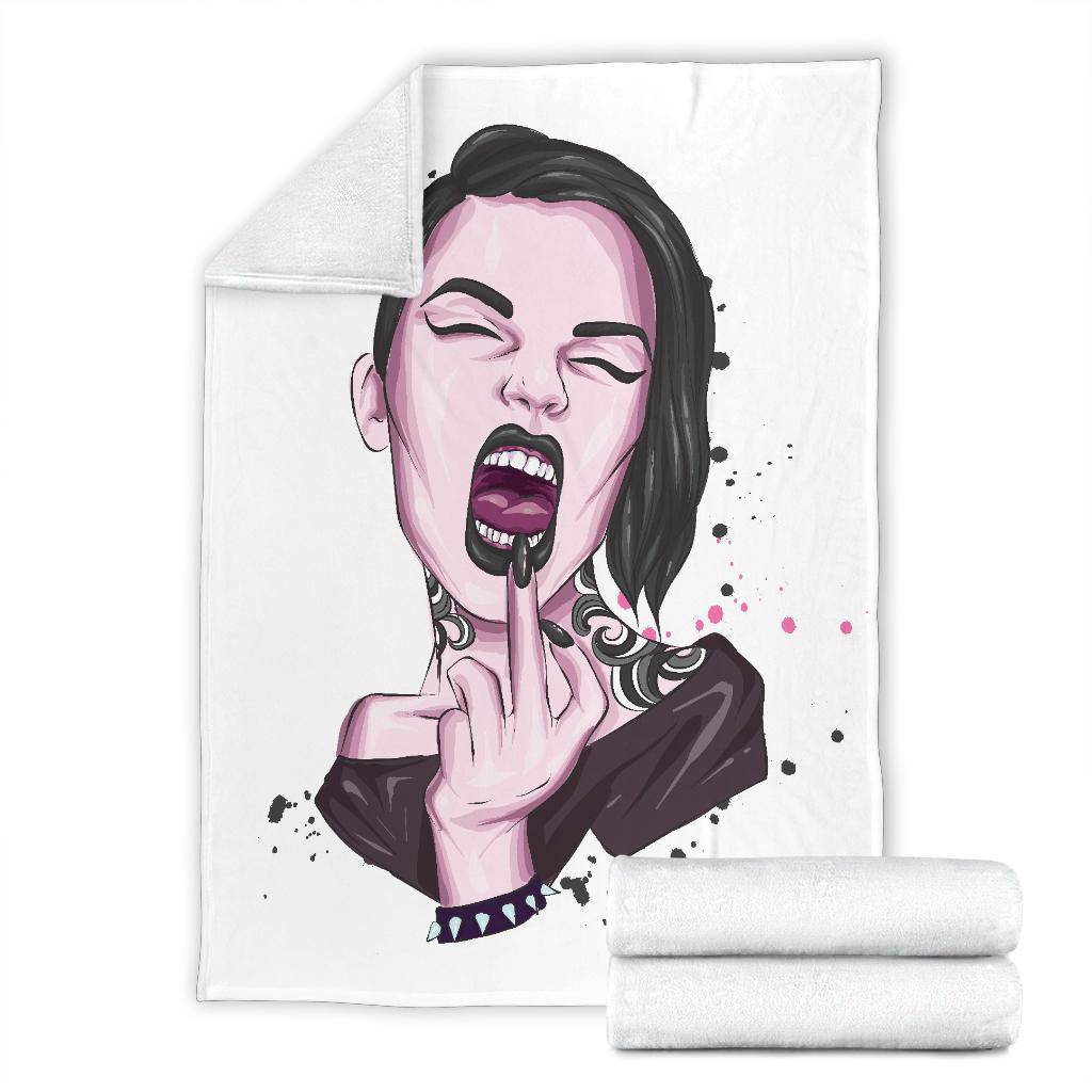 Premium Blanket Middle Finger Punk Girl Illustration - Top Content | POD Collection | Free Shipping