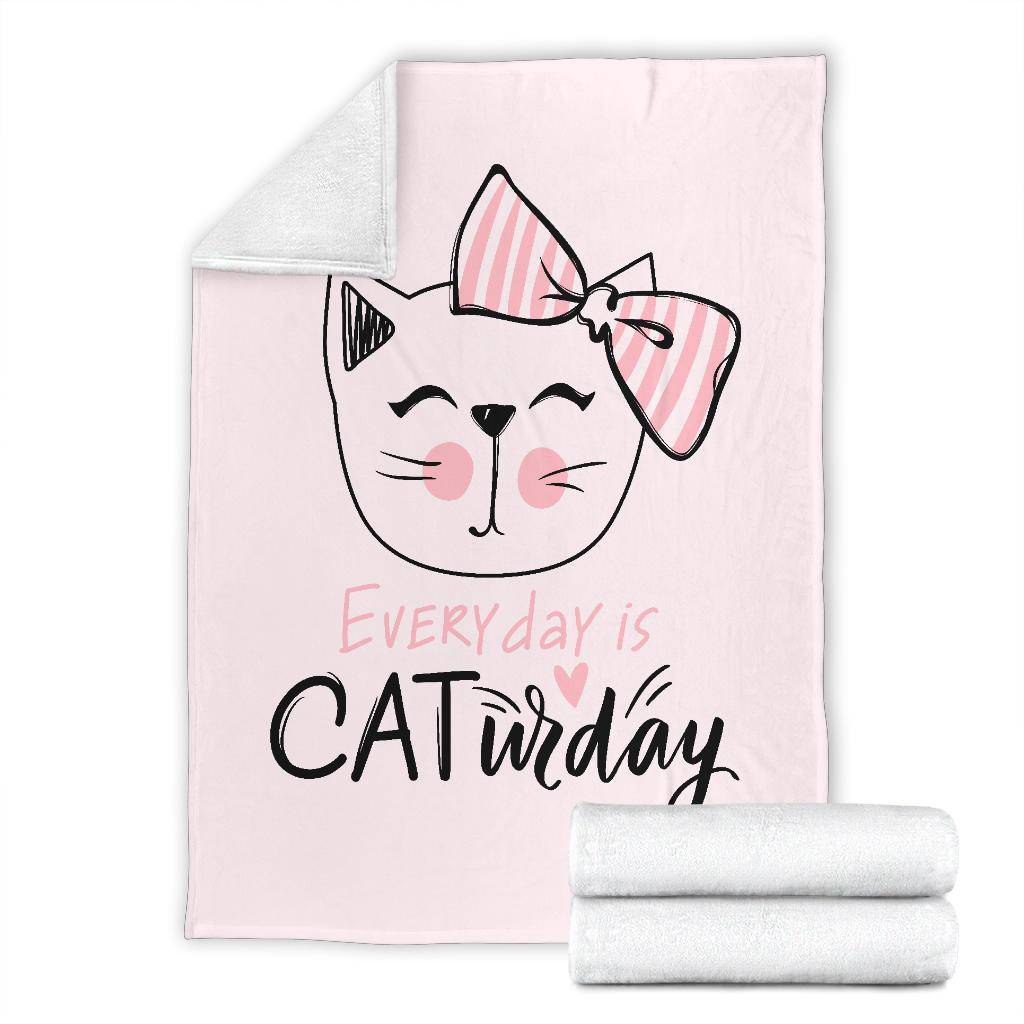 Cute Cat Drawing Quote Premium Blanket, Everyday Is Caturday - Top Content | POD Collection | Free Shipping