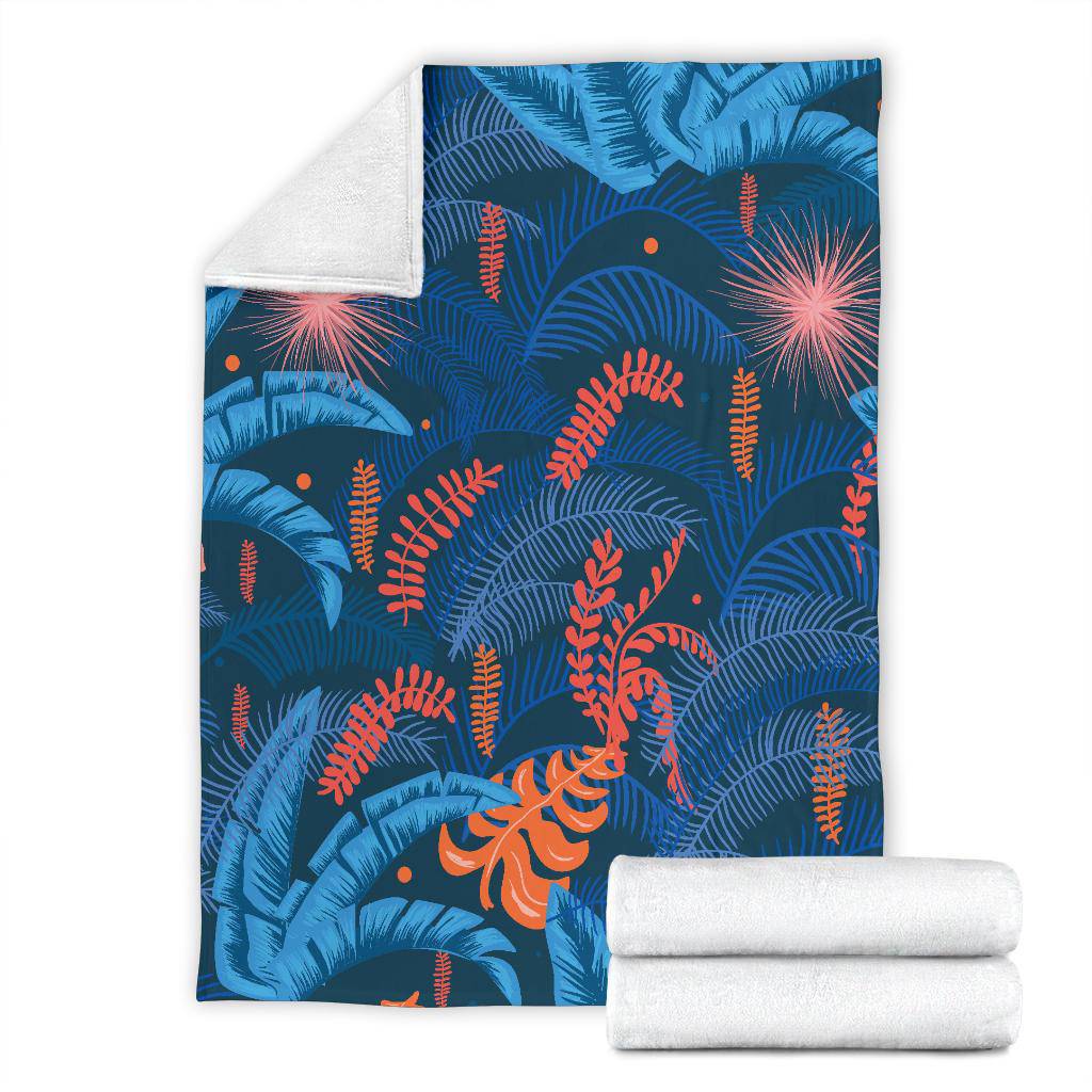 Blue Jungle Leaves Pattern Premium Blanket - Top Content | POD Collection | Free Shipping