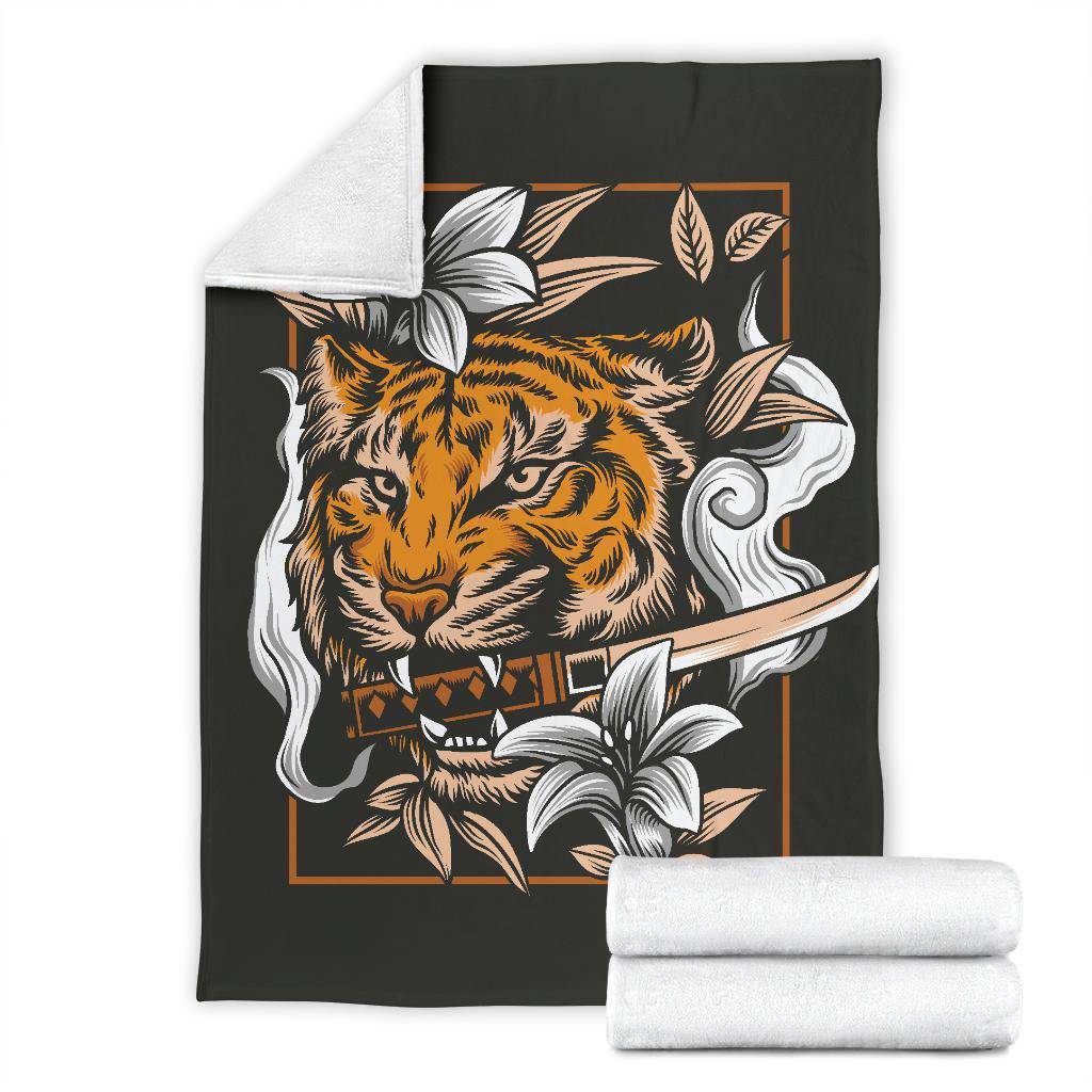 Premium Blanket Japanese Tiger Head With Katana Sword Art - Top Content | POD Collection | Free Shipping