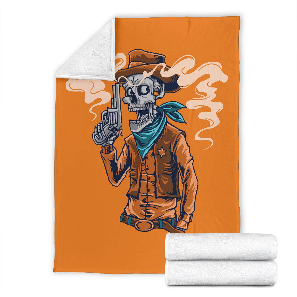 Skeleton Cowboy Sheriff, Cool Wild West Cartoon Premium Blanket - Top Content | POD Collection | Free Shipping