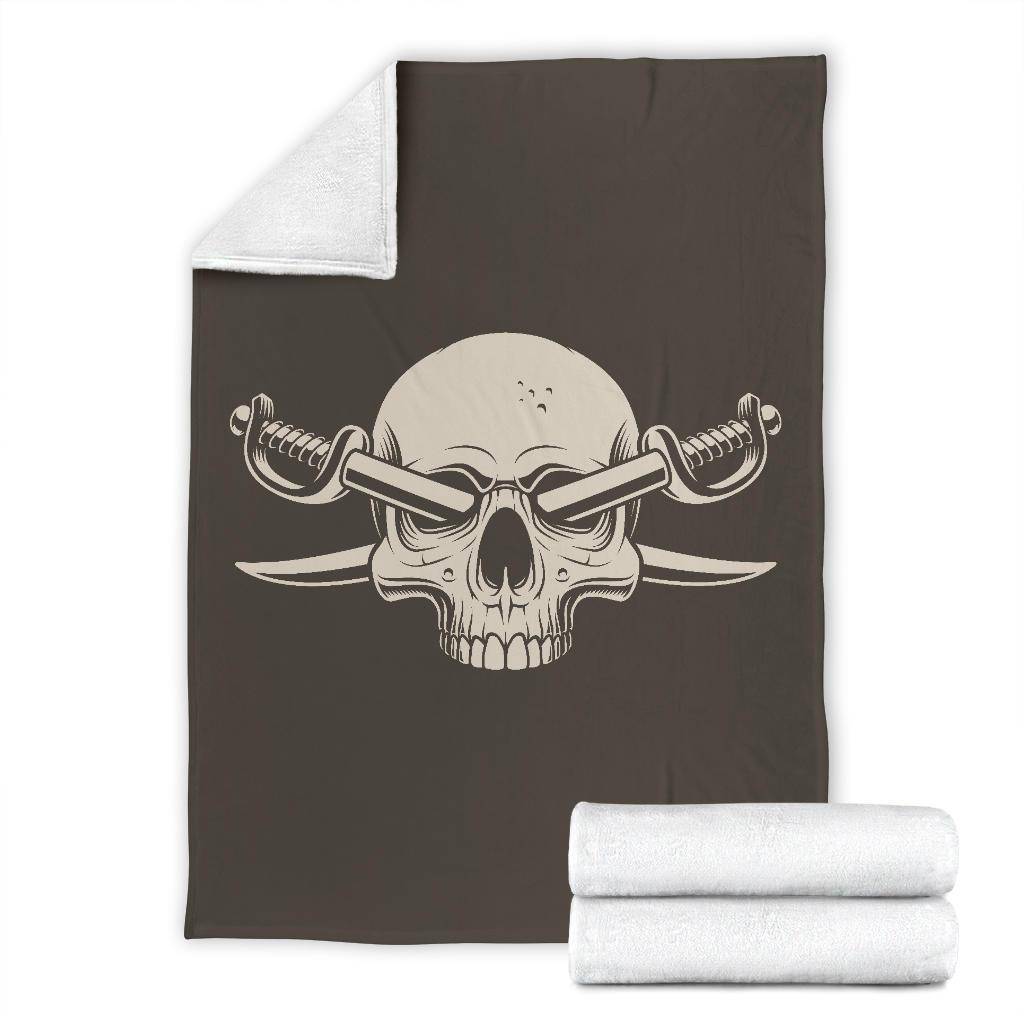 Skull Pirate Cartoon Illustration With Crossed Saber Swords Premium Blanket - Top Content | POD Collection | Free Shipping