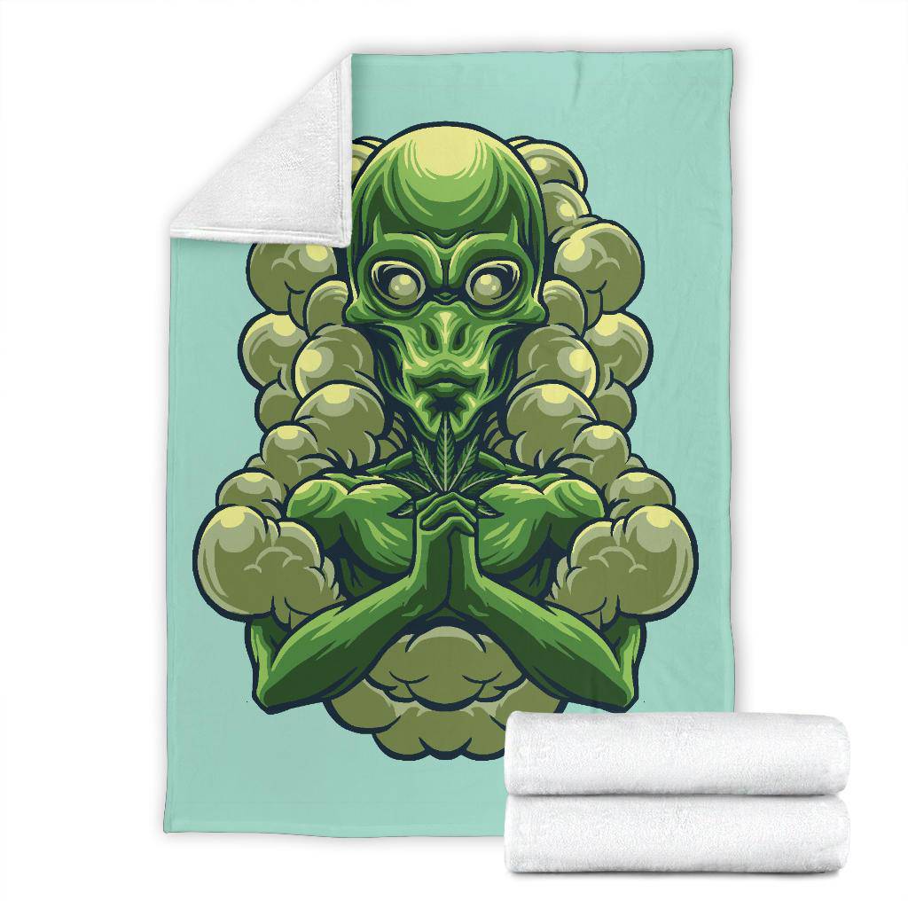 Alien Holding Marijuana, Cool Weed Cartoon Premium Blanket - Top Content | POD Collection | Free Shipping