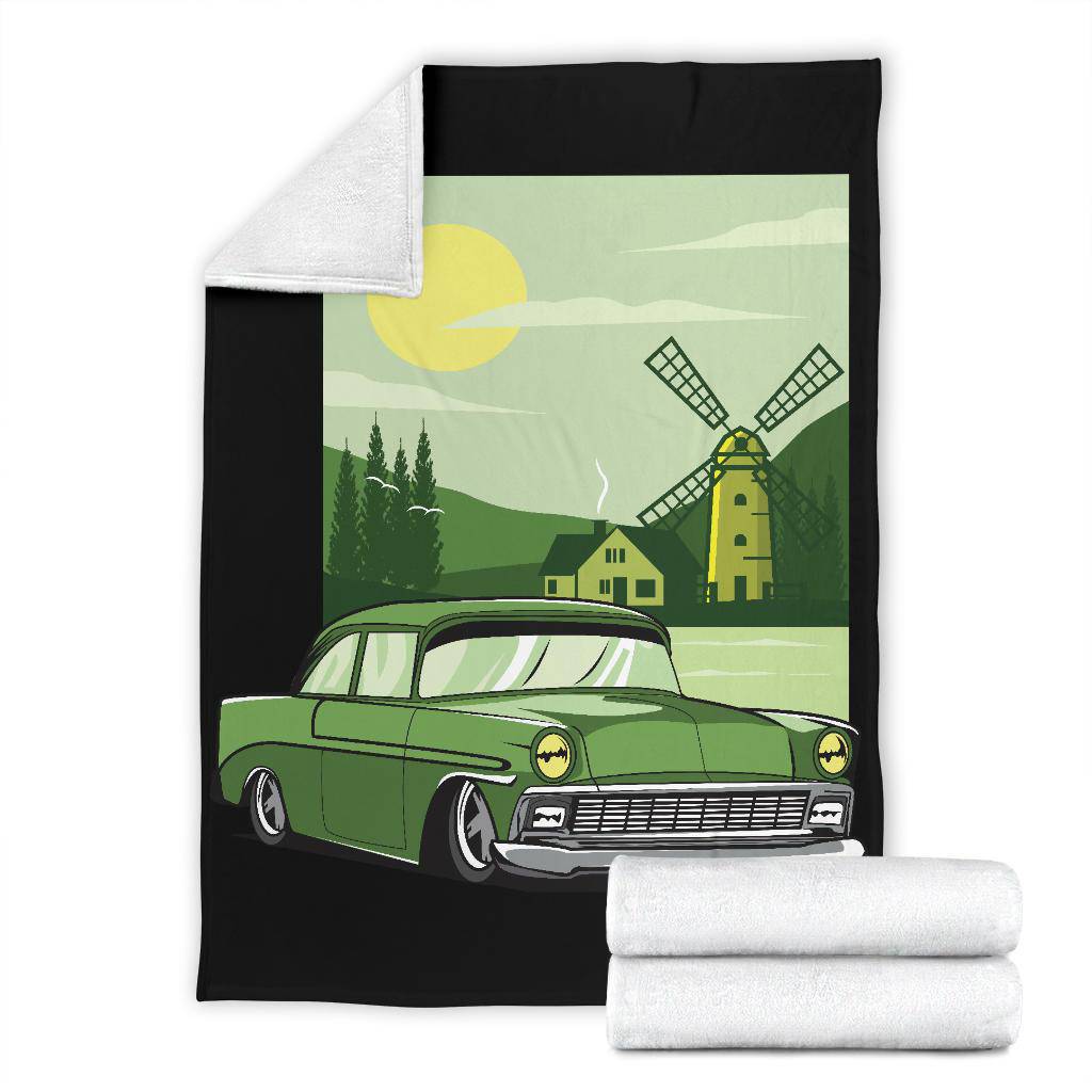 Green Car Windmill Cartoon Premium Blanket - Top Content | POD Collection | Free Shipping