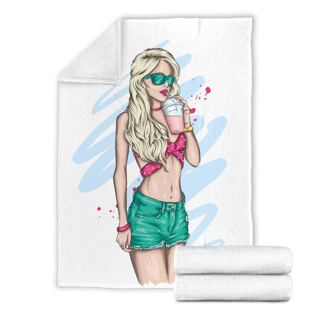 Sexy Summer Cocktail Girl Cartoon Drawing Premium Blanket - Top Content | POD Collection | Free Shipping