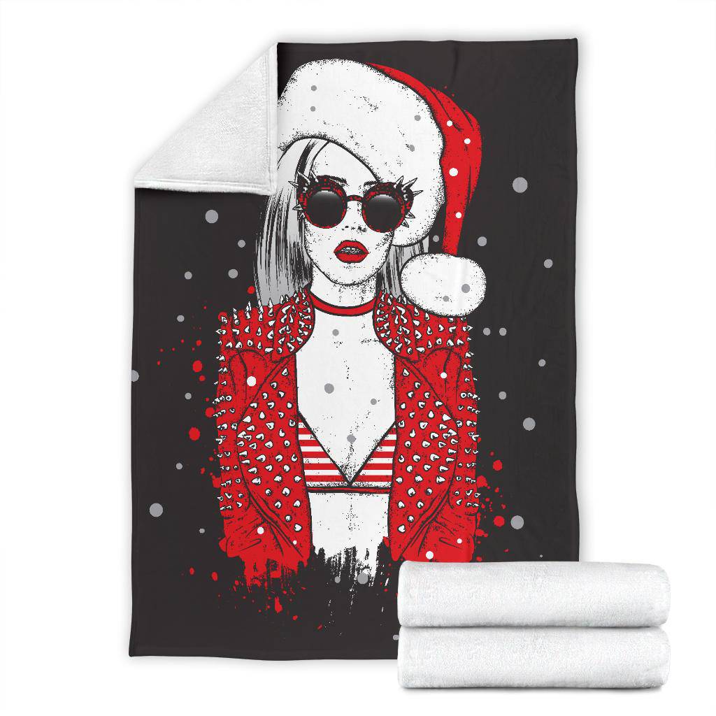 Sexy Rock Style Girl with Santa Claus Hat Premium Blanket - Top Content | POD Collection | Free Shipping