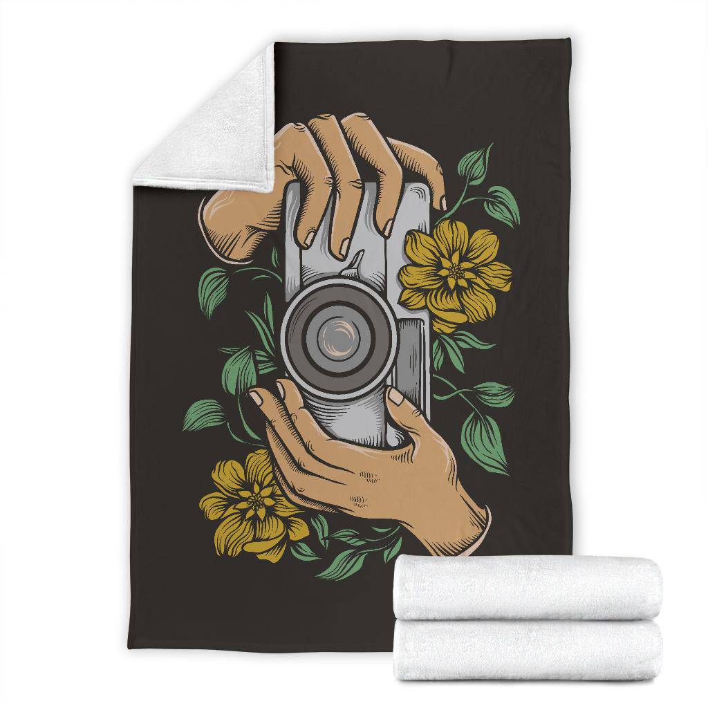 Holding Vintage Camera Cartoon Flower Illustration Premium Blanket - Top Content | POD Collection | Free Shipping