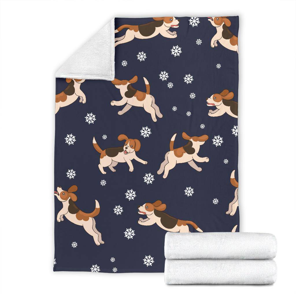 Beagle Dog Seamless Background Premium Blanket, Snowflakes Cartoon Drawing - Top Content | POD Collection | Free Shipping