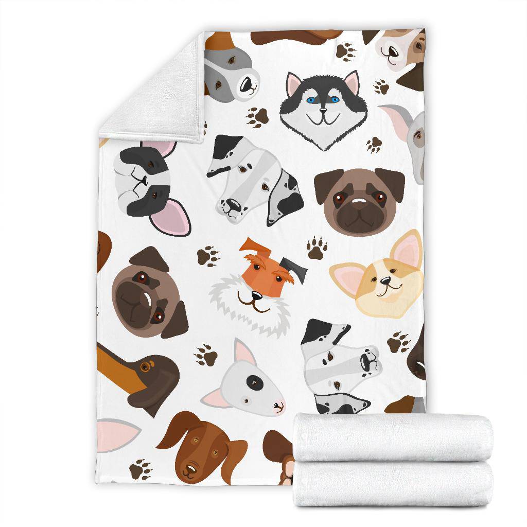 Cute Puppy Dog Mix Breed Heads Cartoon Background Premium Blanket - Top Content | POD Collection | Free Shipping