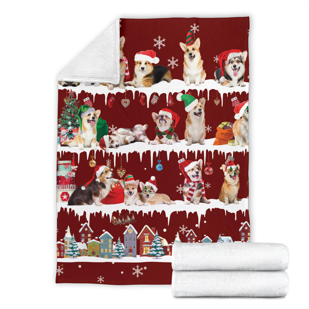 Welsh Corgi Snow Christmas Blanket