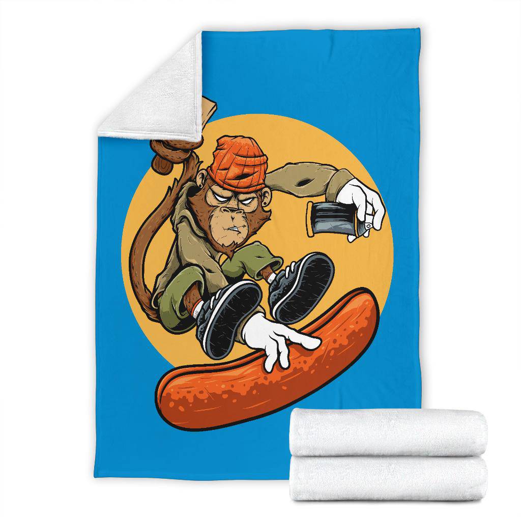 Monkey Graffiti Riding a Skateboard Cartoon Premium Blanket - Top Content | POD Collection | Free Shipping