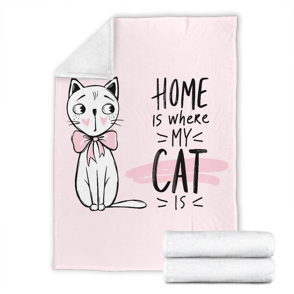 Cute Kitten Drawing Cartoon Premium Blanket, Home Is Where My Cat Is - Top Content | POD Collection | Free Shipping