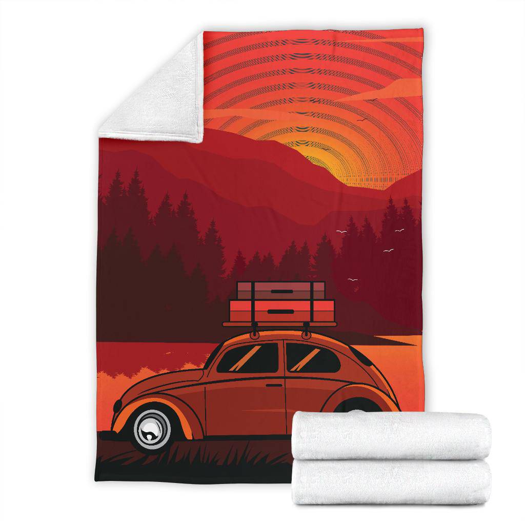 Classic Car Adventure Sunset Cartoon Premium Blanket - Top Content | POD Collection | Free Shipping