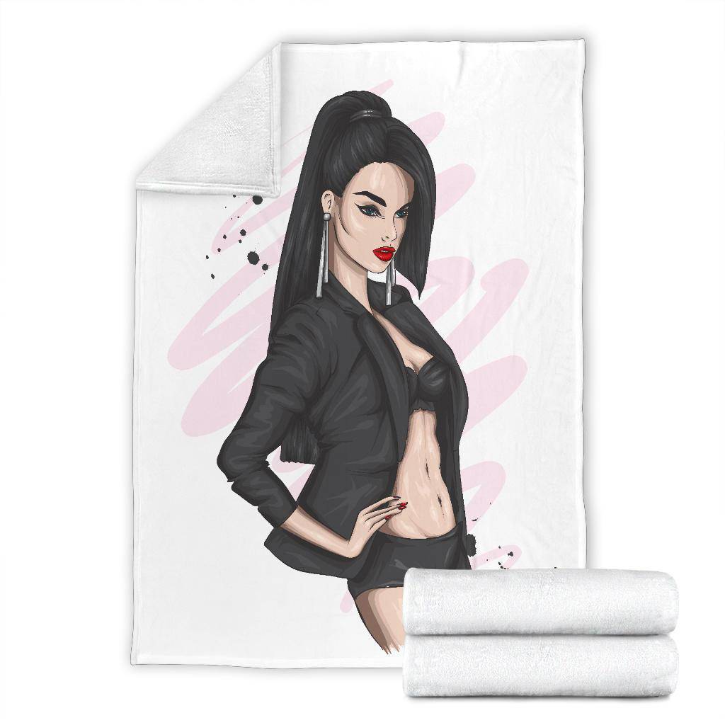 Premium Blanket Beautiful Red Lips Model Girl Vector - Top Content | POD Collection | Free Shipping