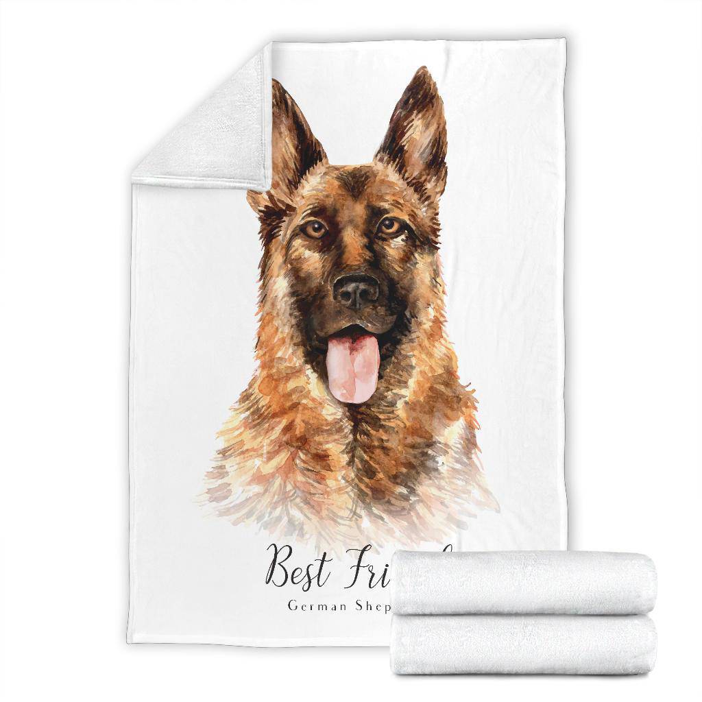 Best Friend German Shepherd Premium Blanket, Watercolor Dog Portrait Drawing - Top Content | POD Collection | Free Shipping