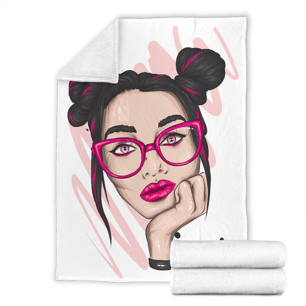 Beautiful Big Glasses Girl Premium Blanket - Top Content | POD Collection | Free Shipping