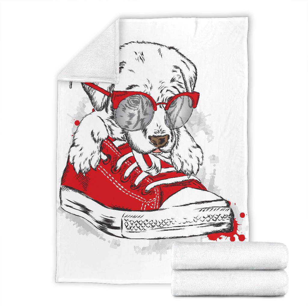 Premium Blanket Dog Puppy With Glasses Sneakers Drawing - Top Content | POD Collection | Free Shipping