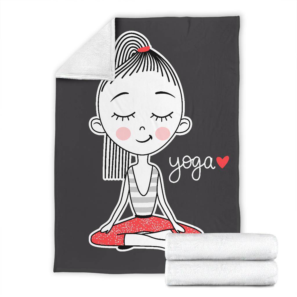 I Love Yoga, Cut Girl Doing Yoga, Lotus Position Cartoon Premium Blanket - Top Content | POD Collection | Free Shipping