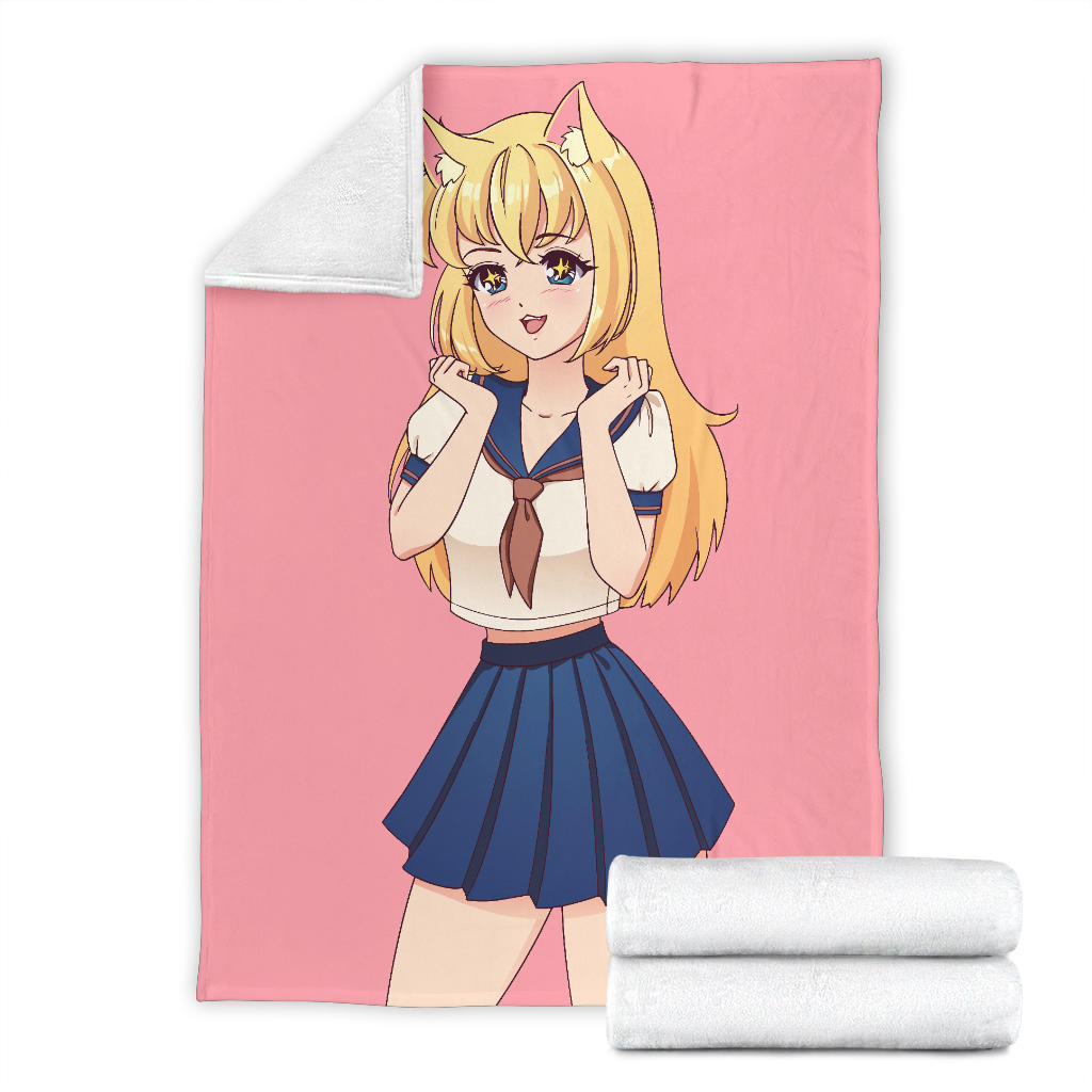 Anime Blond Cat Blanket