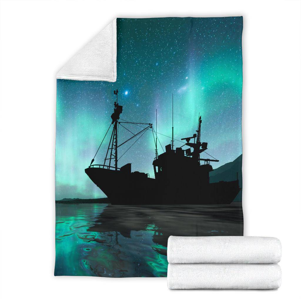 Silhouette Vessel Sea Aurora Stars Premium Blanket - Top Content | POD Collection | Free Shipping