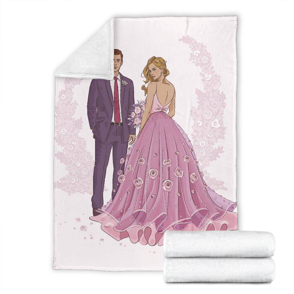 Hand Drawn Couple on a Wedding Day, Beautiful Wedding Gift Premium Blanket - Top Content | POD Collection | Free Shipping