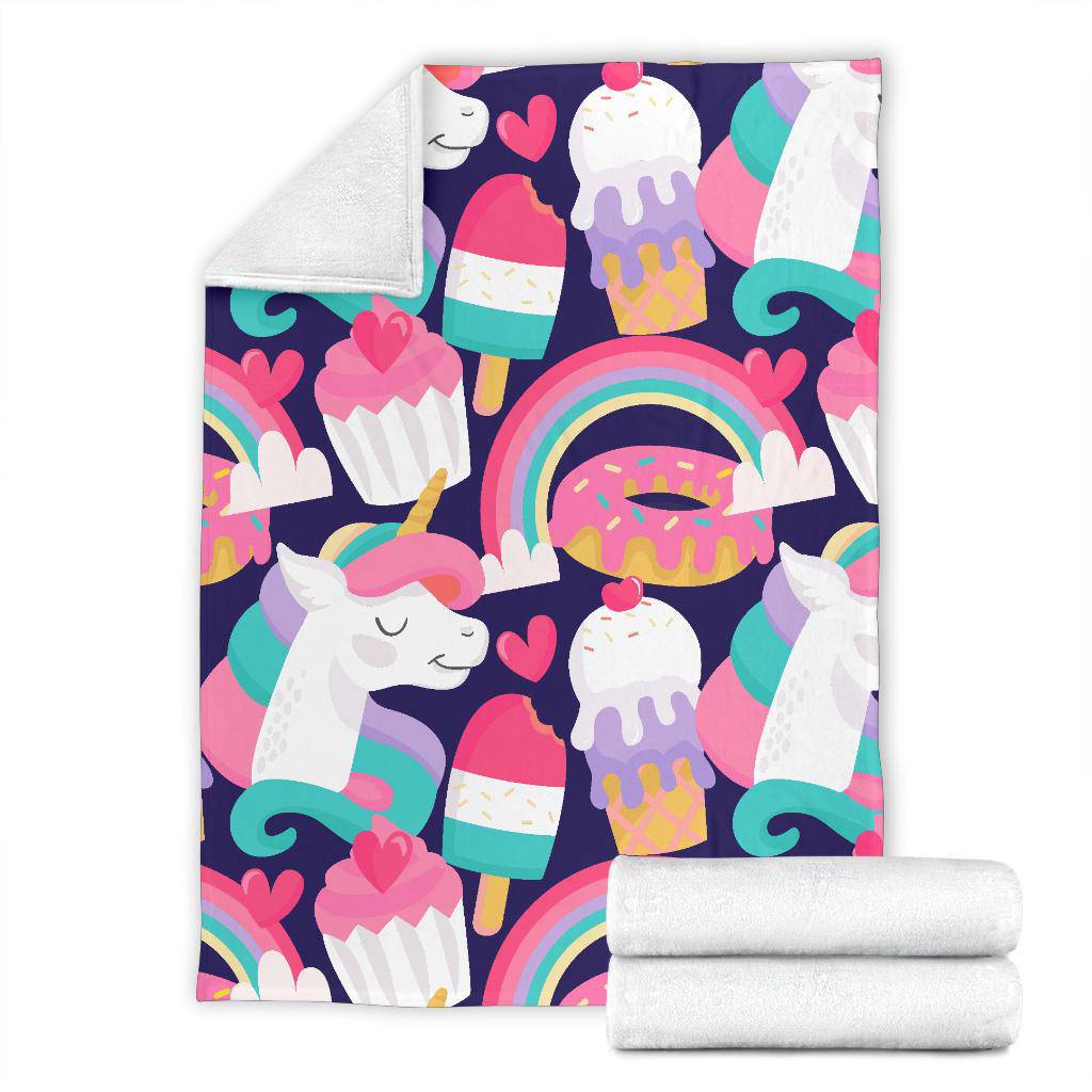 Unicorn Ice Cream Muffins Donuts Cartoon Premium Blanket - Top Content | POD Collection | Free Shipping