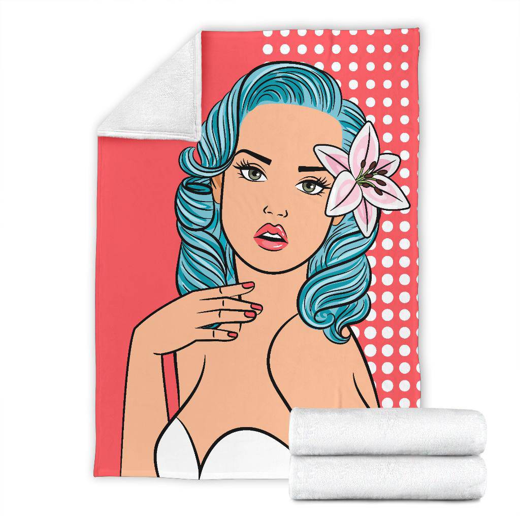 Pop Art Cartoon Sexy Girl with Blue Hair Premium Blanket - Top Content | POD Collection | Free Shipping