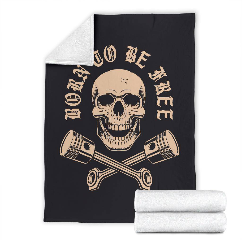 Born To Be Free Skull With Crossed Pistons Cartoon Premium Blanket - Top Content | POD Collection | Free Shipping