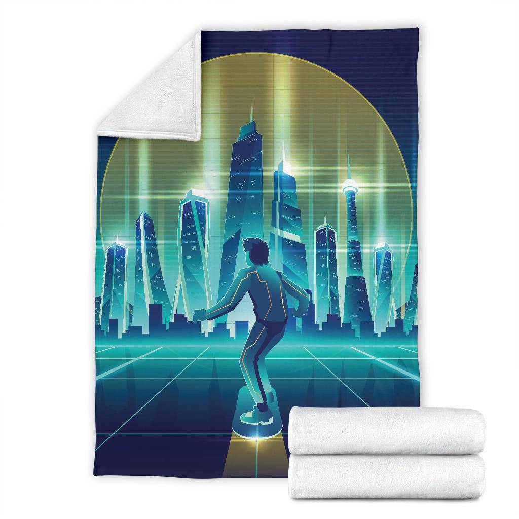 Skateboard Man Future Metropolis City Premium Blanket - Top Content | POD Collection | Free Shipping