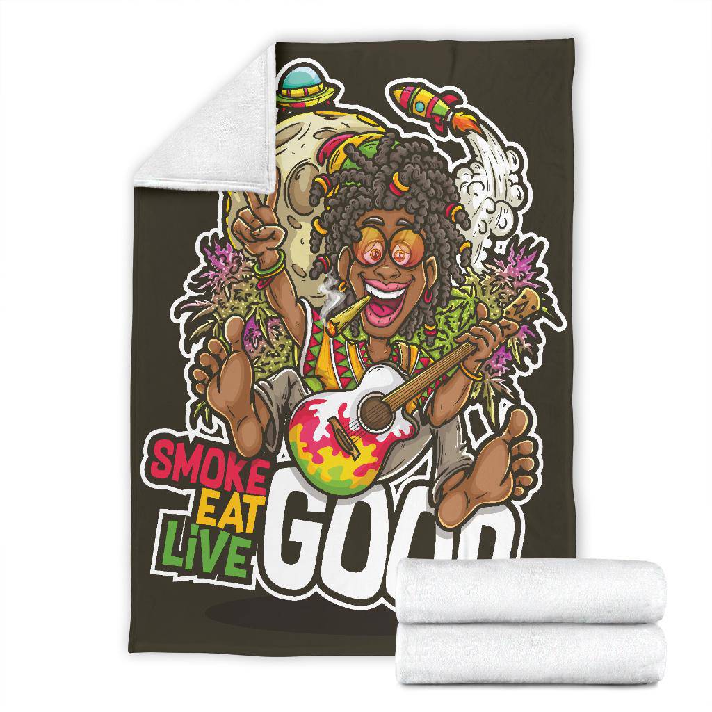 Smoke Eat Live Rastafarian Weed Cannabis Funny Illustration Premium Blanket - Top Content | POD Collection | Free Shipping