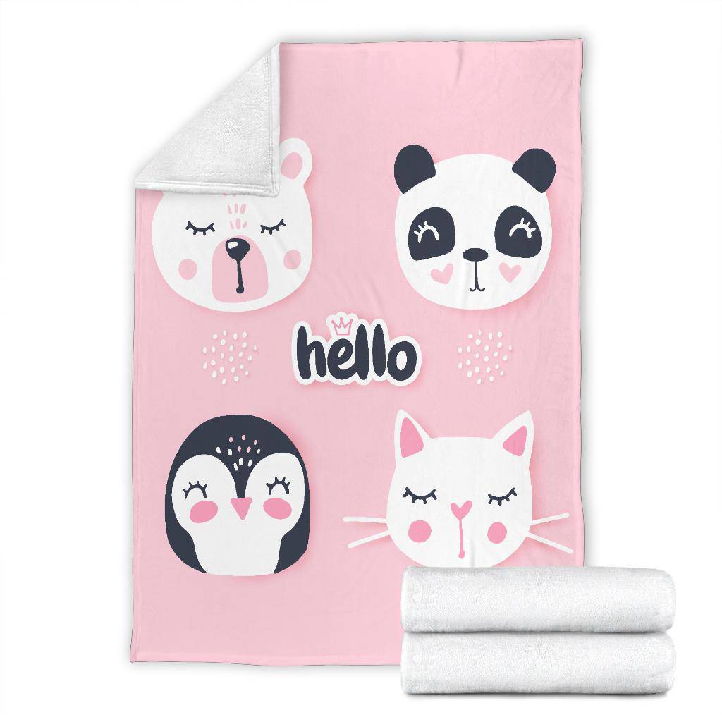 Hello Cute Bear Penguin Cat Bunny, Animal Cartoon Premium Blanket, - Top Content | POD Collection | Free Shipping