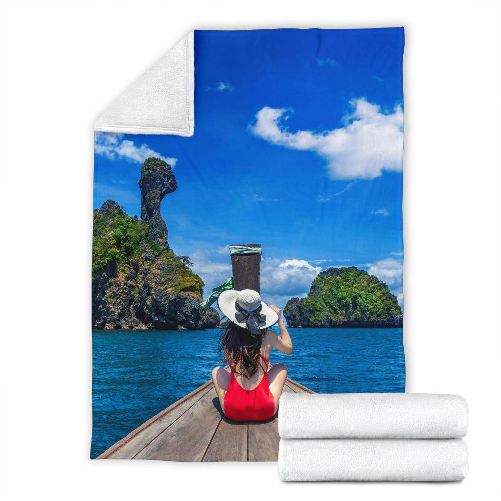 Thailand Island Girl Boat View Premium Blanket - Top Content | POD Collection | Free Shipping