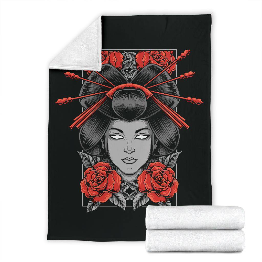 Geisha With Rose Flowers Cartoon Premium Blanket - Top Content | POD Collection | Free Shipping